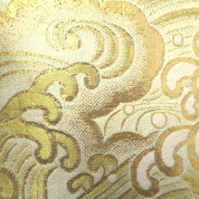 Load image into Gallery viewer, Maru Obi Vintage(1920-1950) White Gold Beige Curling Wave Silk BB287V6
