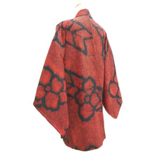 Load image into Gallery viewer, Haori Jacket Vintage(1920-1950) Red Black Shibori Yabane Floral pattern Silk #11037A2
