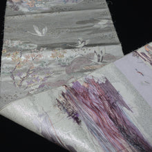 Load image into Gallery viewer, BB10080AF Silk Obi Fabric Heian Princess Crane Birds Silver 50.8x10.6in(129x27cm)
