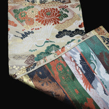Load image into Gallery viewer, BB10050AD Silk Obi Fabric Crane Birds Green Red 72.0x10.2in(183x26cm)
