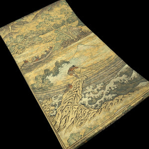 Fukuro Obi Gold Hokusai Mt. Fuji Wave Silk BB338V9