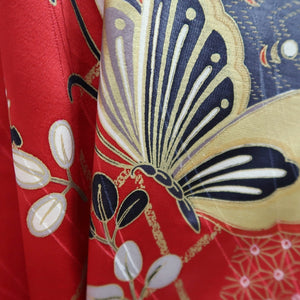 Furisode Red Black Gold Butterfly Tall Silk #9710J5