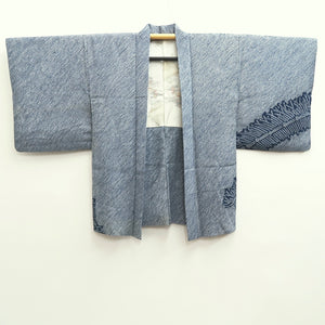 Haori Jacket Vintage(1950-1980) Blue Full Shibori Grass Silk #10236E2
