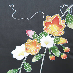 Haori Jacket Vintage(1950-1980) Grayish Black Flower Branch Silk #9732A2