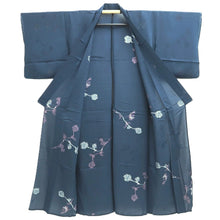 Load image into Gallery viewer, Kimono Vintage(1950-1980) Dark Blue See-Through Flower Silk #10278E4
