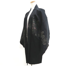 Load image into Gallery viewer, Haori Jacket Vintage(1950-1980) Black Silver Gold Chrysanthemum Silk #10010C3
