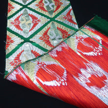 Load image into Gallery viewer, BB10070AE Silk Obi Fabric Crane Birds Green Gold 49.2x10.2in(125x26cm)
