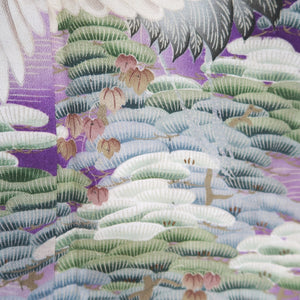 Kimono Vintage(1920-1950) Purple Crane Birds Hand painted Silk #9673J3