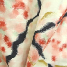 Load image into Gallery viewer, Kimono Vintage(1920-1950) Cream white Red Black Meisen Flower Silk #10770D4
