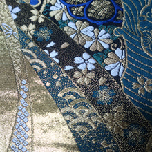 Load image into Gallery viewer, BB10020AB Silk Obi Fabric Crane Birds Gold Green 51.6x11.0in(131x28cm)
