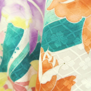 Furisode White Peony Iris Silk #10556B4