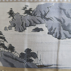 Men's Haori Vintage(1950-1980) Black Montsuki Kanji Landscape Silk #10414A2