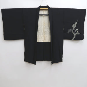 Haori Jacket Vintage(1950-1980) Black Shibori Leaves Silk #9996C2