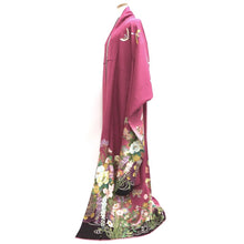 Load image into Gallery viewer, Furisode Magenta Peony Bird Silk #9681J3
