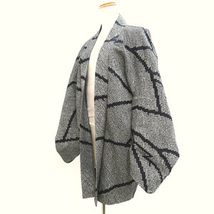 Haori Jacket Vintage(1950-1980) Black Shibori Wave Silk #10026C4