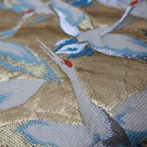 BB10009AB Silk Obi Fabric Crane Birds Gold 53.9x10.2in(137x26cm)