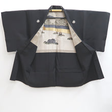 Load image into Gallery viewer, Men's Haori Vintage(1950-1980) Black Landscape Habutae Silk #10643C4
