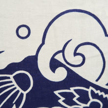 Load image into Gallery viewer, Yukata Vintage(1950-1980) White Navy Curling Wave Shachihoko Cotton #10479A5
