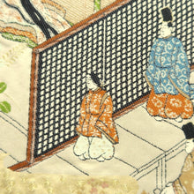 Load image into Gallery viewer, Fukuro Obi Beige Gold Heian Period Aristocrats Heian Princess Silk BB314V8
