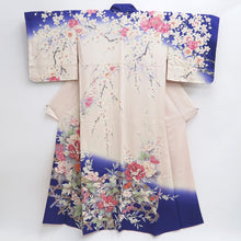 Load image into Gallery viewer, Kimono Blue Pale Pink Sakura Branch Hand painted Silk #9660J2
