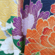 Load image into Gallery viewer, Furisode Vintage(1950-1980) Pale Yellow Butterfly Plum blossom Peony Silk #10565B4
