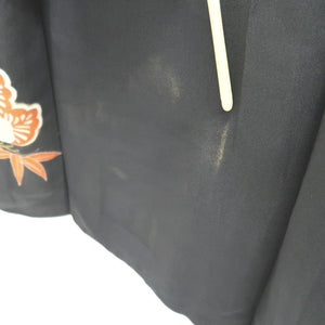 Tomesode Vintage(1920-1950) Black Crane Birds Hand painted Silk #10496B1