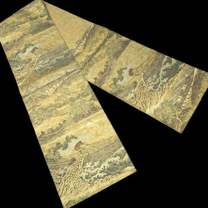 Fukuro Obi Gold Hokusai Mt. Fuji Wave Silk BB338V9