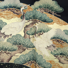 Load image into Gallery viewer, Tomesode Black Gold Crane Birds Pine Tree Tall Silk #10395F5
