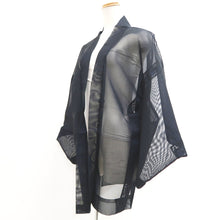 Load image into Gallery viewer, Haori Jacket Vintage(1950-1980) Black Blue Sheer Ripple Birds Silk #10899E5
