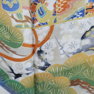 Tomesode Vintage(1920-1950) Black Hand painted Crane Birds Silk #10405A1