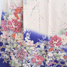 Load image into Gallery viewer, Kimono Blue Pale Pink Sakura Branch Hand painted Silk #9660J2
