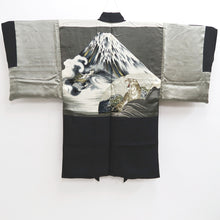 Load image into Gallery viewer, Men&#39;s Haori Vintage(1950-1980) Black Mt. Fuji Dragon Tiger Silk #10286E4
