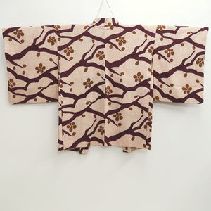 Haori Jacket Vintage(1950-1980) Light Pink Wine red Shibori Ume Branch Silk #9743A2