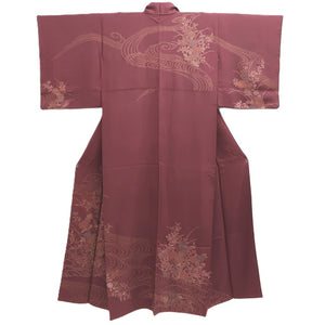 Kimono Wine red Ryusui Flower Silk #10536B3