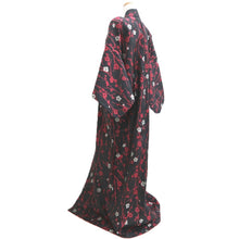 Load image into Gallery viewer, Kimono Vintage(1920-1950) Black Red Meisen Plum blossom Branch Silk #10771D4
