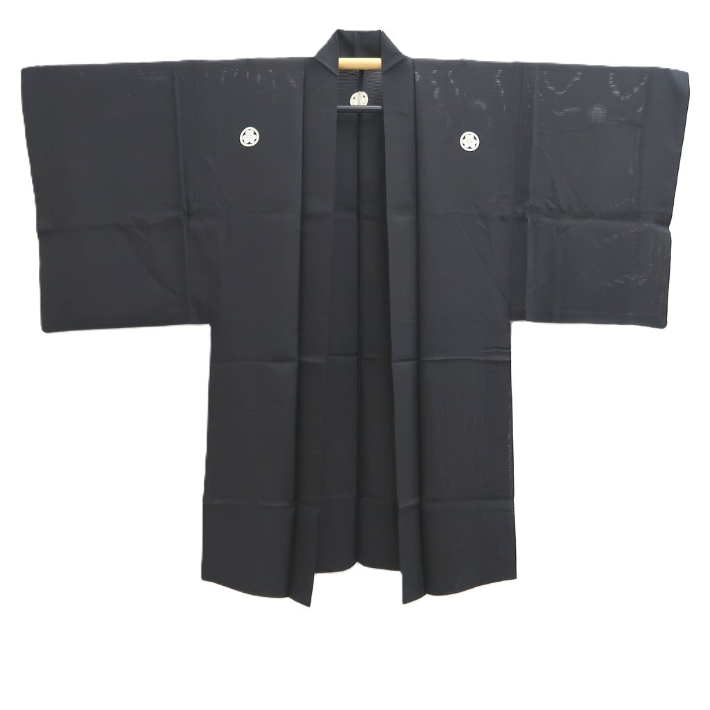 Men's Haori Vintage(1950-1980) Black See-Through Montsuki Silk #10432A3
