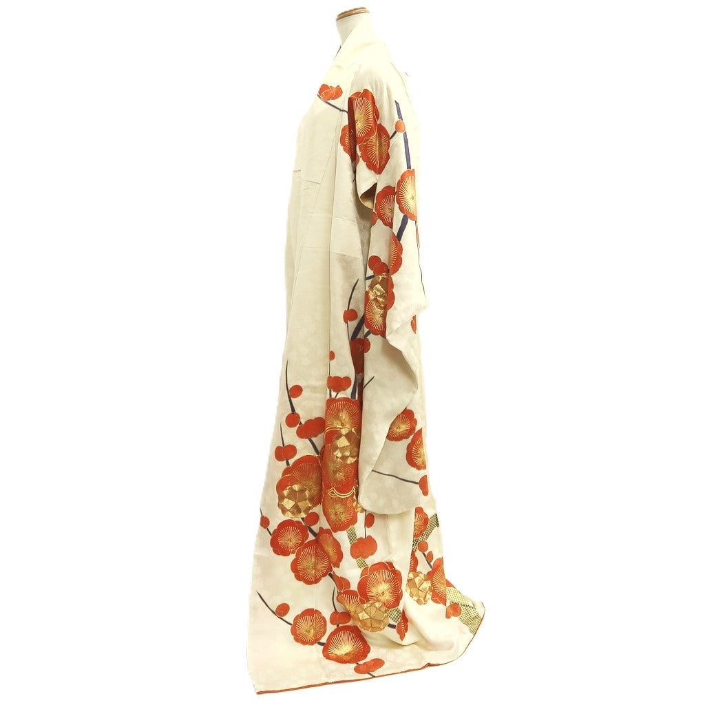 Furisode Vintage(1950-1980) Cream white Plum blossom Branch Silk #10566B4