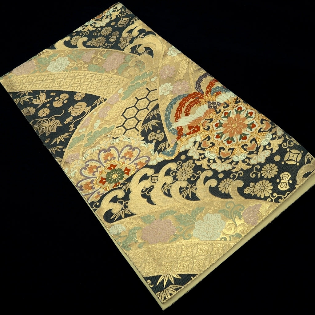 Fukuro Obi Gold Wave Phoenix Silk BB267V5