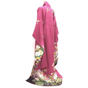 Furisode Magenta Peony Bird Silk #9681J3