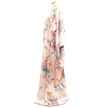 Load image into Gallery viewer, Furisode Pink Folding Fan Plum blossom Bird Silk #11085A5
