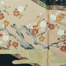 Load image into Gallery viewer, Tomesode Black Gold Crane Birds Pine Tree Tall Silk #10395F5
