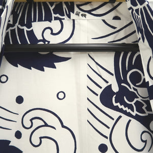 Yukata Vintage(1950-1980) White Navy Fish Wave Cotton #9915B4