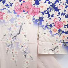 Load image into Gallery viewer, Kimono Blue Pale Pink Sakura Branch Hand painted Silk #9660J2
