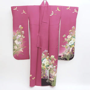 Furisode Magenta Peony Bird Silk #9681J3