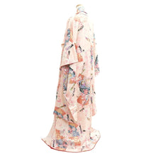 Load image into Gallery viewer, Furisode Pink Folding Fan Plum blossom Bird Silk #11085A5

