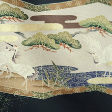 Load image into Gallery viewer, Tomesode Black Gold Crane Birds Pine Tree Tall Silk #10395F5
