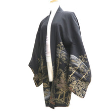 Load image into Gallery viewer, Haori Jacket Vintage(1950-1980) Black Gold Landscape Tree Mountain Silk #9759A3
