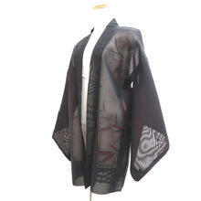 Load image into Gallery viewer, Haori Jacket Vintage(1950-1980) Black Wine red Sheer Botanical Silk #10909E5
