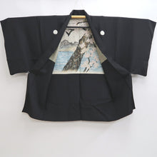 Load image into Gallery viewer, Men&#39;s Haori Vintage(1950-1980) Black Habutae Cherry Blossom Silk #9985C2
