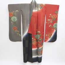 Load image into Gallery viewer, Furisode Reddish Brown Gray Gold Chrysanthemum Silk #9711J5
